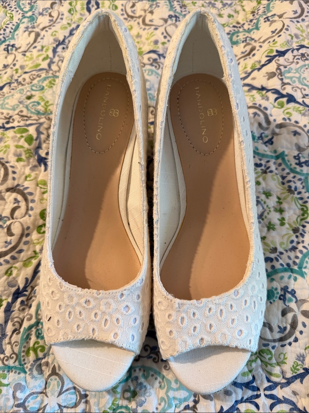 White Eyelet Peep-Toe Heels